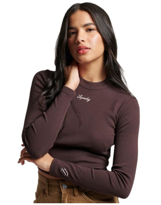 Γυναικεία Μπλούζα Rib Long Sleeve Emb Fitted W6011656A