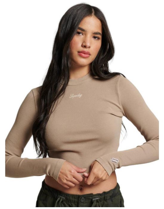Γυναικεία Μπλούζα Rib Long Sleeve Emb Fitted W6011656A
